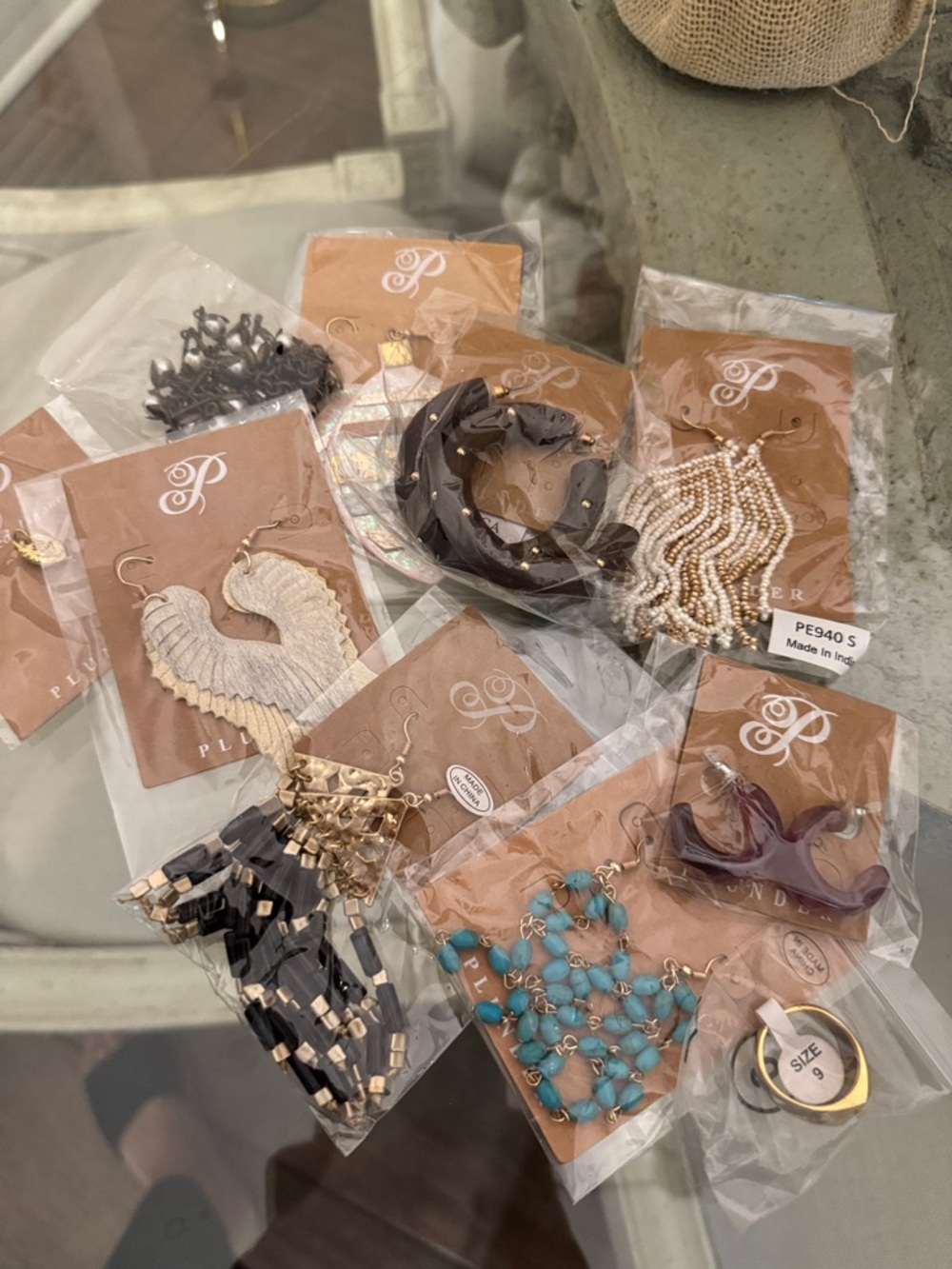 Plunder Mixed Earring Lot with White, Black, Turquoise, Gold, Brown Accents